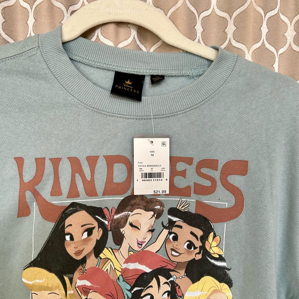 Women’s Disney Green Sweatshirt. Princesses and Kindness Message - Picture 3 of 3